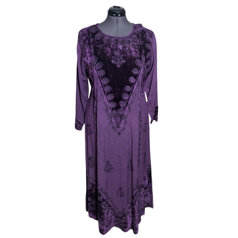 Vintage 90s Renaissance Velvet Gothic Maxi Dress Purple 2X Whimsigoth Archival